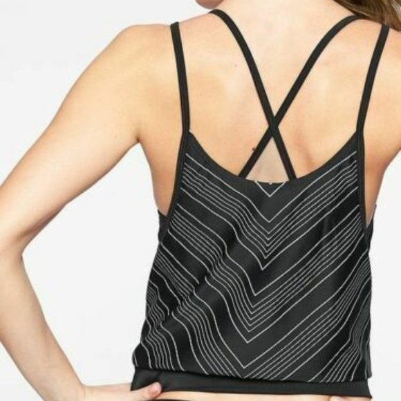 Athleta Blousy Chevron Tankini Top Size 32 B/C Black White Strappy Built In Bra - Picture 5 of 10